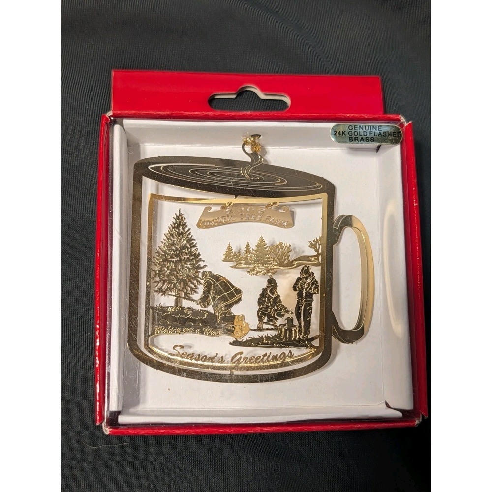 NIB 2002 VTG Pacific Tree Farm Mug Ornament Nation's Treasures 24K Gold Finish